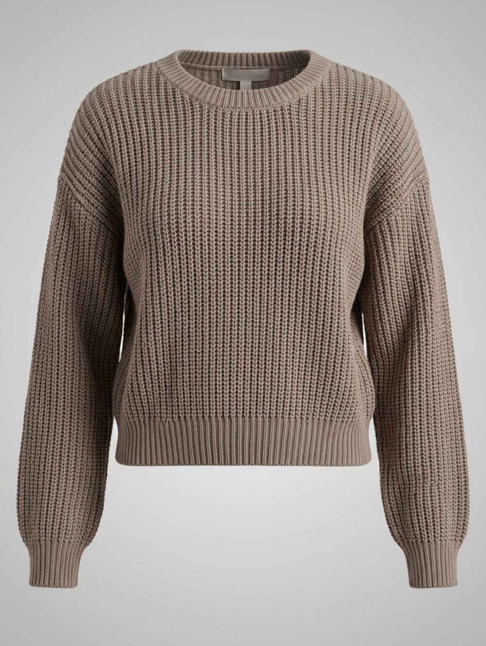 Chunky Ribbed Knit Crewneck Sweater - Taupe